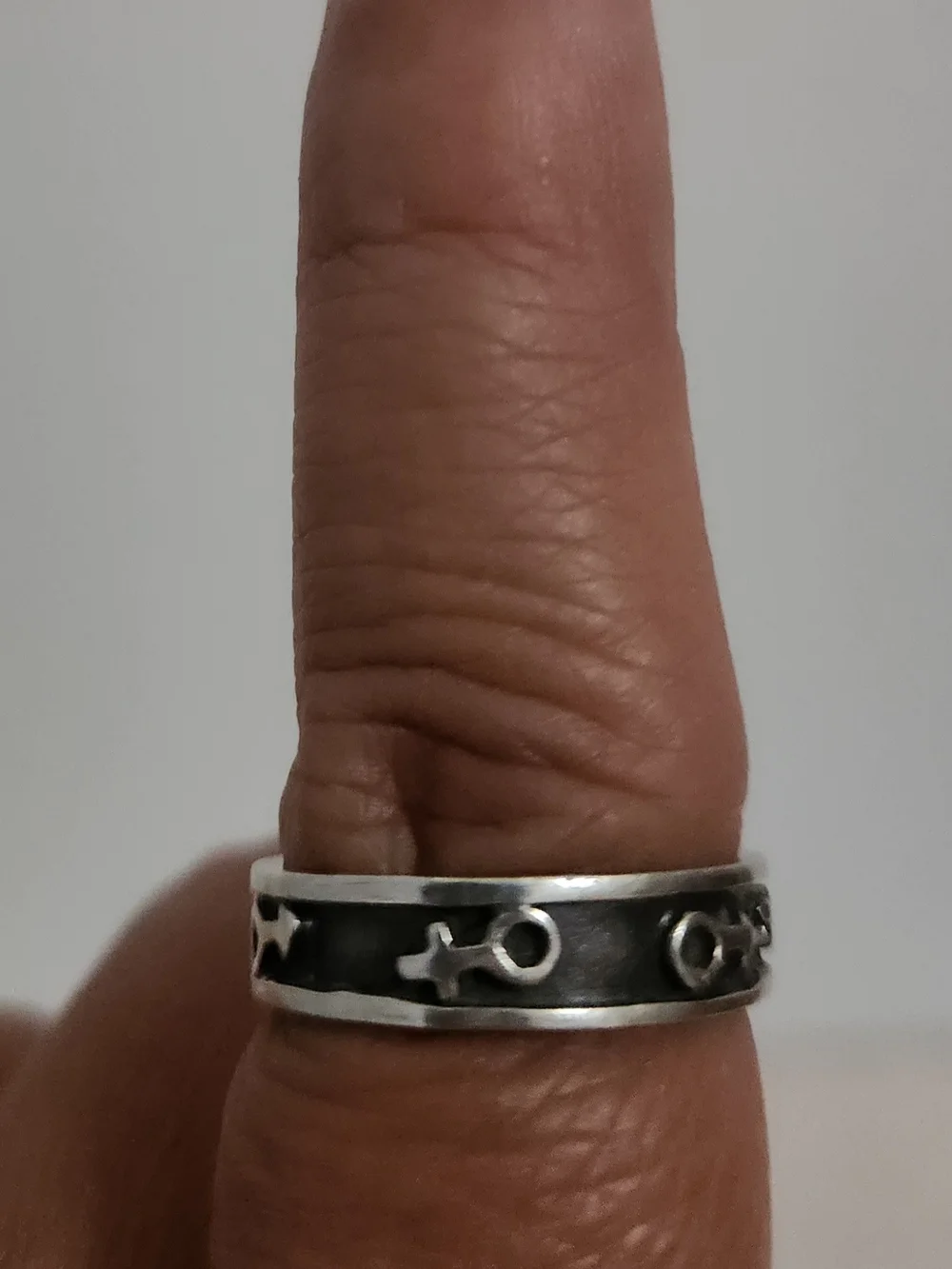 925 Sterling Silver Vintage Mexico Gender Symbols Band Ring Size 6. 25